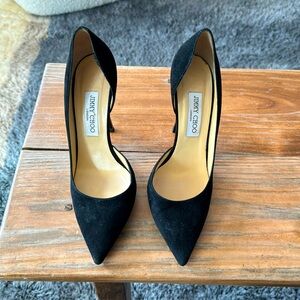 Jimmy Choo Willis D'Orsay Pumps Black Suede Pointed Toe Size EU 38.5.